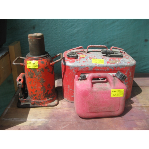 BOAT FUEL CAN, SM. FUEL CAN & LG. "AS IS" HYDRAULIC JACK