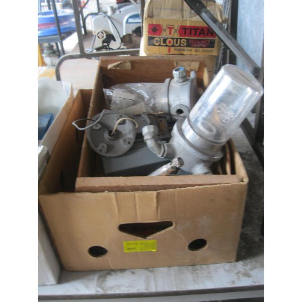 MISC. LIGHT FIXTURES, RIGID PIPE BENDER, GAS BLOWTORCH, ETC.