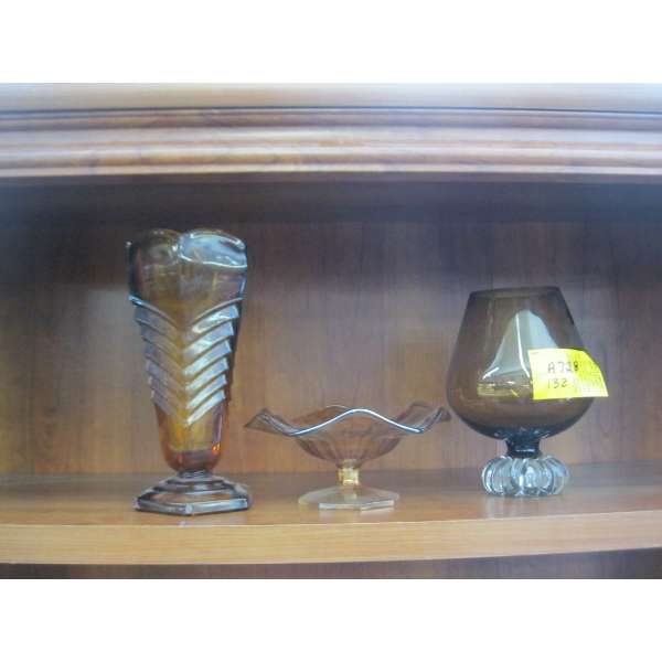 3 AMBER GLASS PIECES