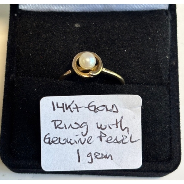 14KT GOLD RING W/GENUINE PEARL, SZ 4 3/4