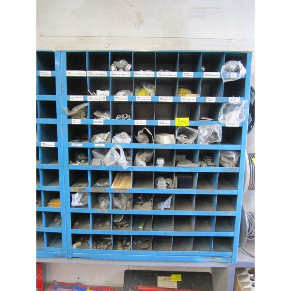 72 COMPARTMENT BOLT BIN W/CONTENTS  - MOSTLY ELECTRICAL