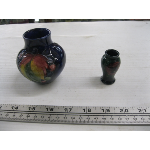 2 PIECES OF MOORCROFT - 3.5" LEAF & BERRY VASE & 2" MINI PANSIE VASE