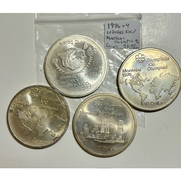 1976 X 4 - CDN 10 DOLLAR FACE MONTREAL OLYMPIC SILVER 92.5% COINS