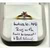 Image 1 : LADIES 10-14KT RING W/SMALL DIAMONDS & RED STONE, SZ 5 1/2