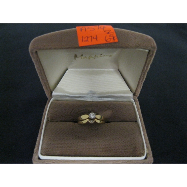 LADIES 14KT GOLD SOLDERED WEDDING/ENGAGEMENT SET W/DIAMOND, SZ 6 3/4