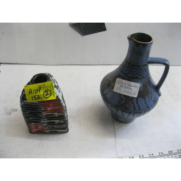 WEST GERMAN POTTERY ES KERANIK VASE & WEST GERMAN VASE