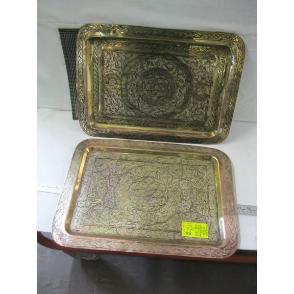 2 LG. BRASS & COPPER SERVING TRAYS