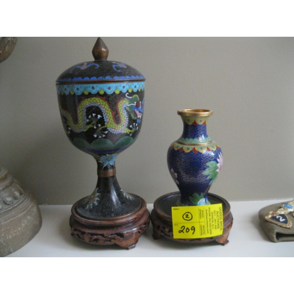 2 CLOISONNE ITEMS - LIDDED DISH & SM. VASE