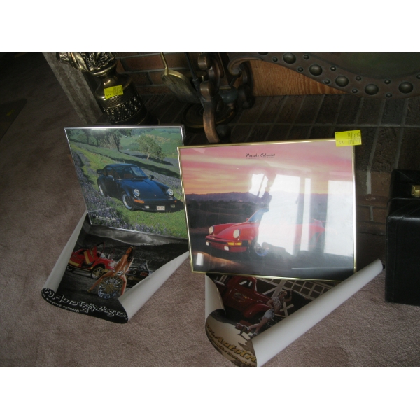 2 FRAMED PRINTS - THE PORSCHES & POSTERS
