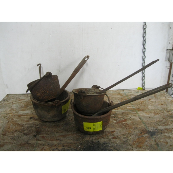 4 CAST POTS & 4 LADLES