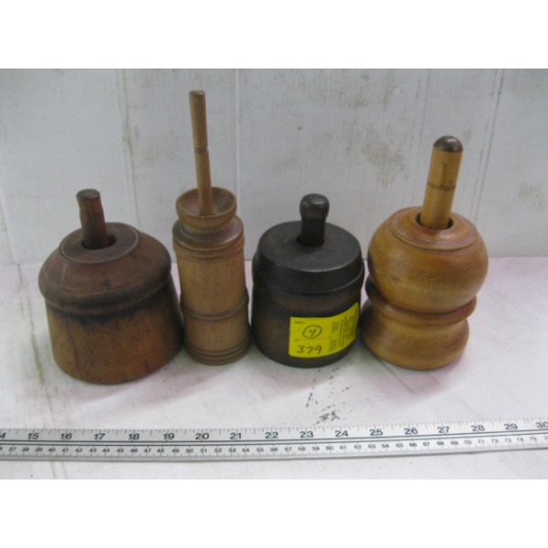 4 ROUND WOODEN BUTTER MOLDS