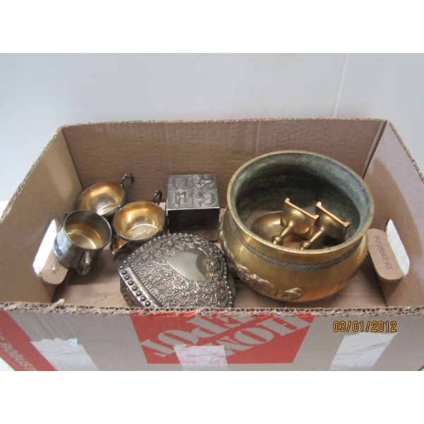SILVER PLATED ITEMS, HEART SHAPE JEWELLERY BOX, ETC.