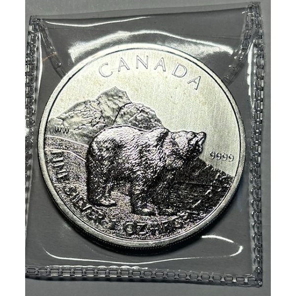 2011 CDN GRIZZLY 1 OZ. .999 SILVER $5 COIN (TAX EXEMPT)