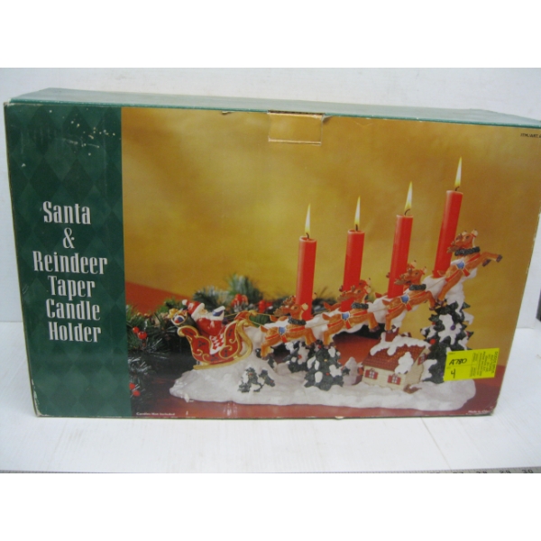 SANTA & REINDEER TAPERED CANDLE HOLDER