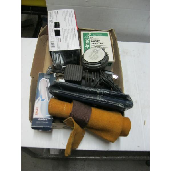 MISC. LEATHER POUCH, MINI AIR COMPRESSOR, ETC.