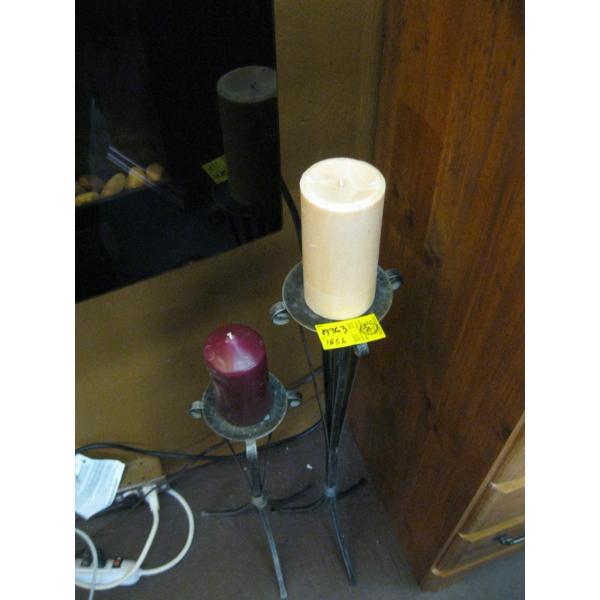 2 TALL CANDLEHOLDERS W/CANDLES