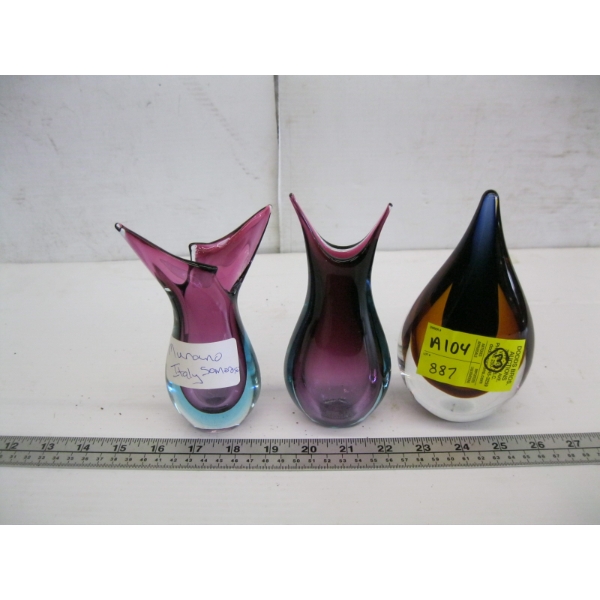 3 PIECES OF MURANO GLASS SOMEROSA GLASSWARE