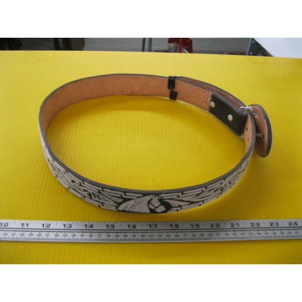LEATHER WOVEN BELT W/HORSE HEAD BUCKLE