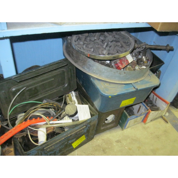 ASST. NUTS & BOLTS, METAL ARMY BOXES, ETC.