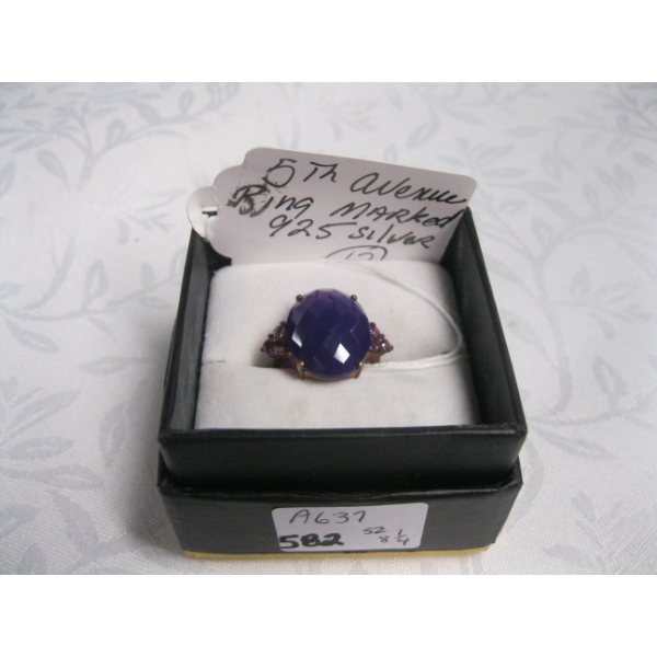 5TH AVENUE RING .925 SILVER, MARKED SZ 8 1/4