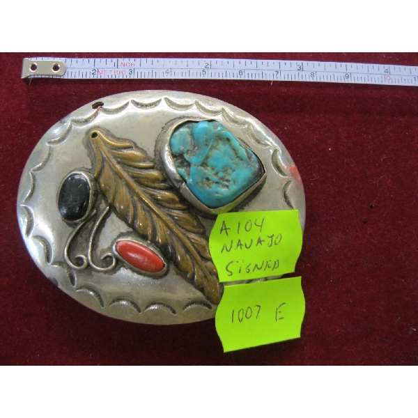 NAVAJO SILVER SIGNED BELT BUCKLE