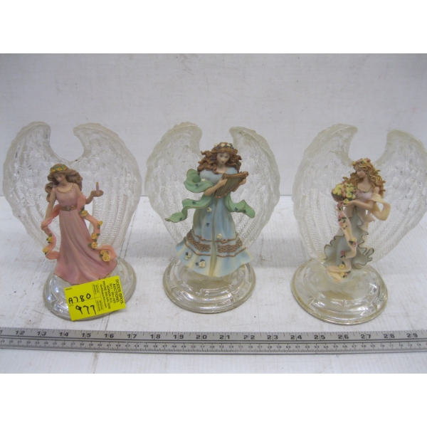 3 CRYSTAL ANGEL FIGURINES