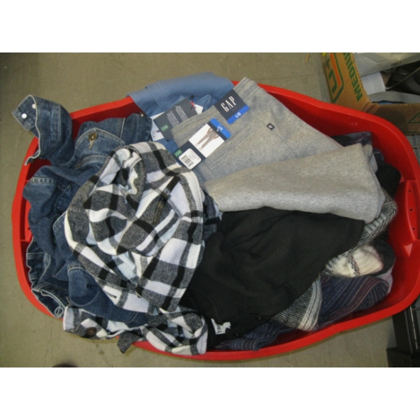 BIN OF ASST. CLOTHING - JEAN JACKET, ETC.
