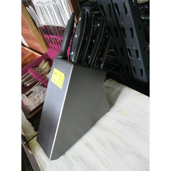 HENKELS KNIFE BLOCK W/KNIVES, MOST ARE  HENKELS (DOUBLE)