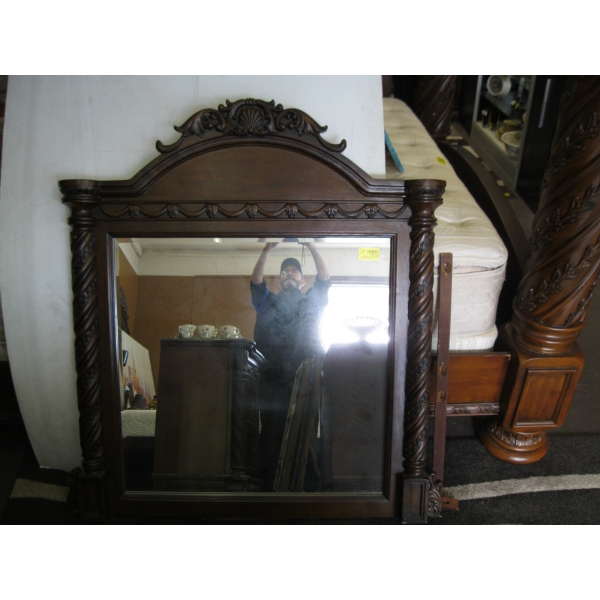 LG. MARBLE LOOK TOP DRESSER W/FRAMED MATCHING BEVEL EDGE MIRROR