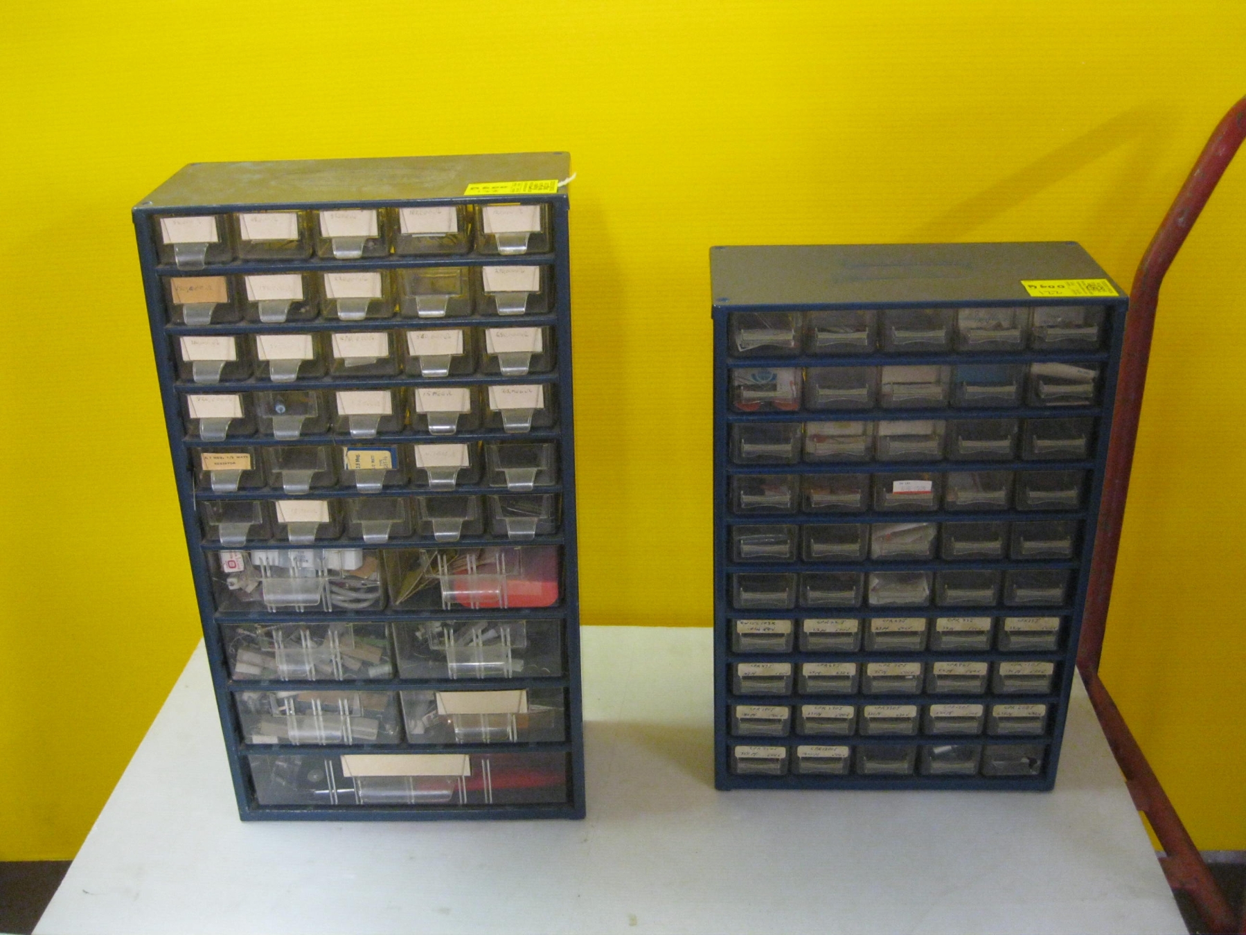 2 MULTI DRAWER STORAGE COMPARTMENTS W/CONTENTS - FULL OF ELECTRICAL I TEMS