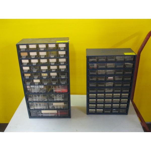 2 MULTI DRAWER STORAGE COMPARTMENTS W/CONTENTS - FULL OF ELECTRICAL I TEMS