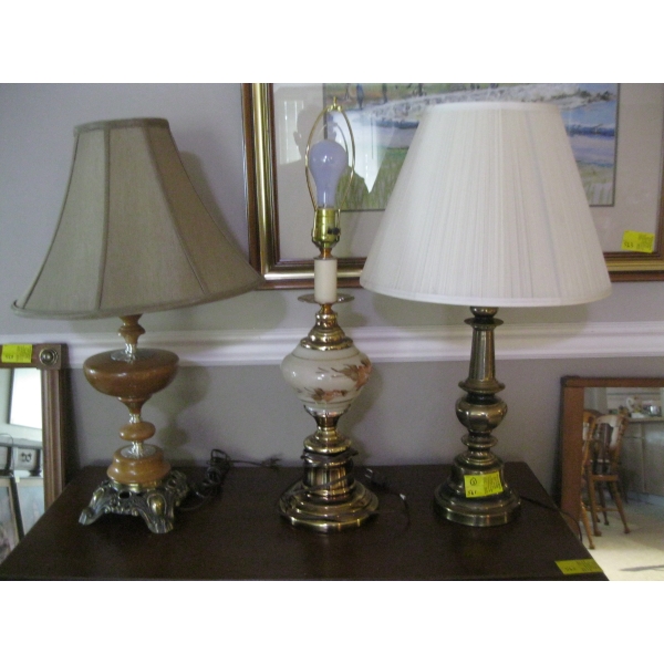 3 BRASS BASED TABLE LAMPS