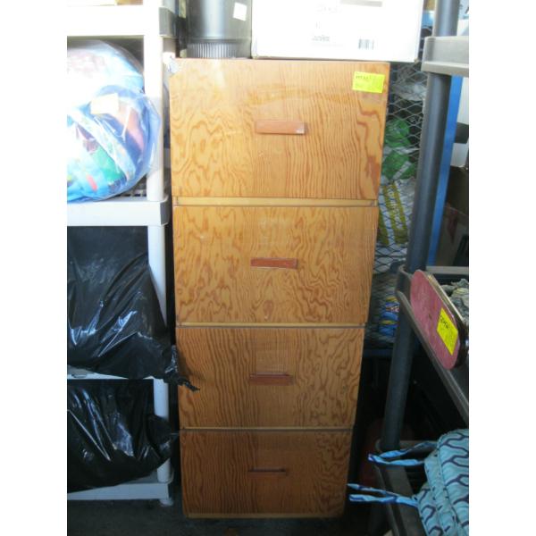 LG. WOODEN 4 DRAWER CABINET W/CONTENTS