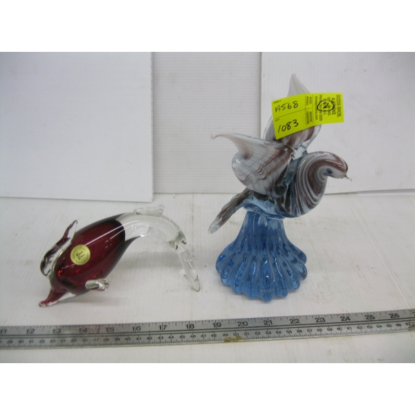 GLASS FISH & BIRD FIGURINE