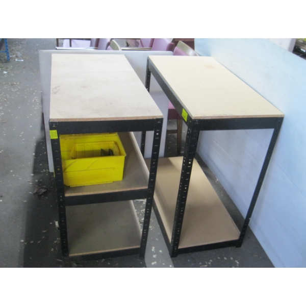 2 SM. METAL & WOOD SHELVES W/PARTS CONTAINERS