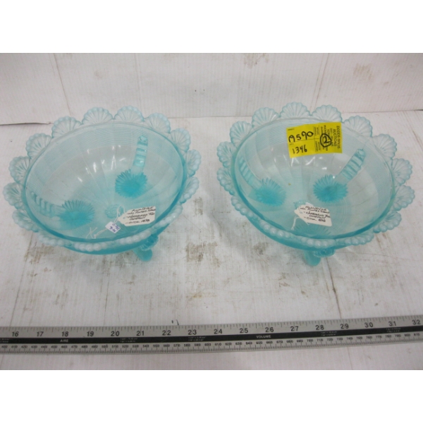 2 KLONDIKE FLUTED SCROLLS  BLUE BOWLS