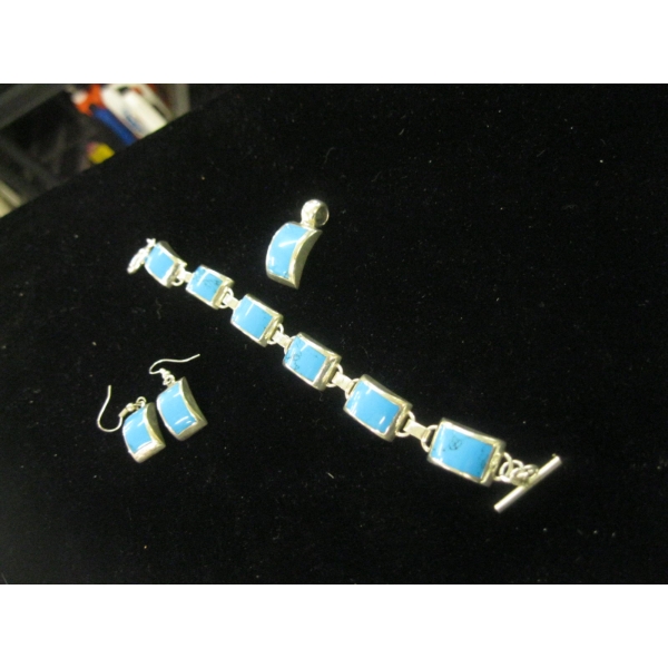 STERLING SILVER .925 SET - BRACELET, EARRINGS & PENDANT