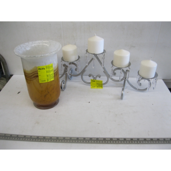 DECORATIVE VASE & METAL 5 CANDLE HOLDER