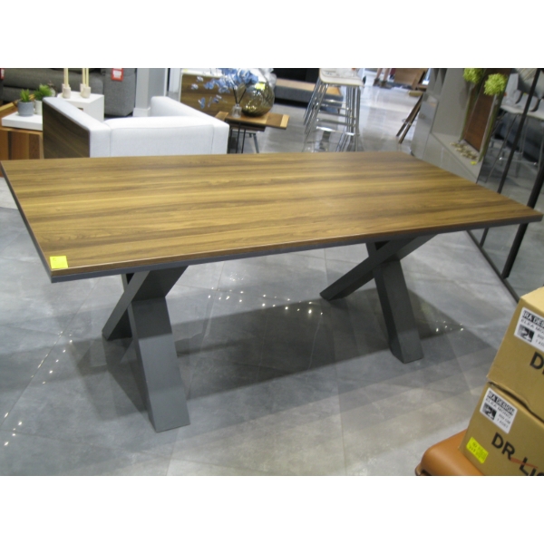 LG. WOOD & METAL FRAMED DINING TABLE, APPROX. 79"X36.5"