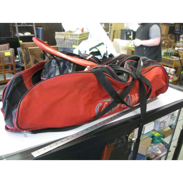 SPORTS BAG W/ASST. BALL GLOVE, BALLS, BATS, ETC.