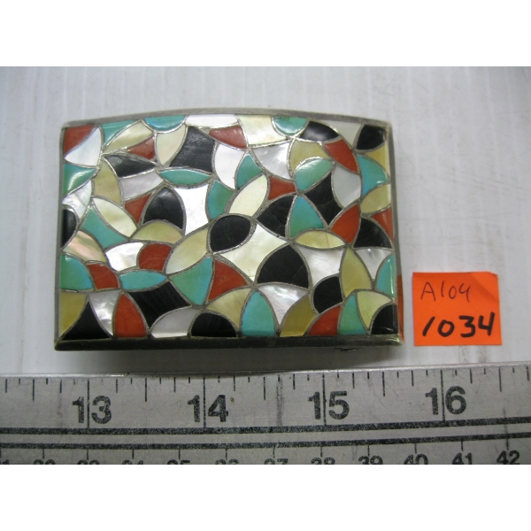 COLORFUL SILVER NAVAJO BELT BUCKLE