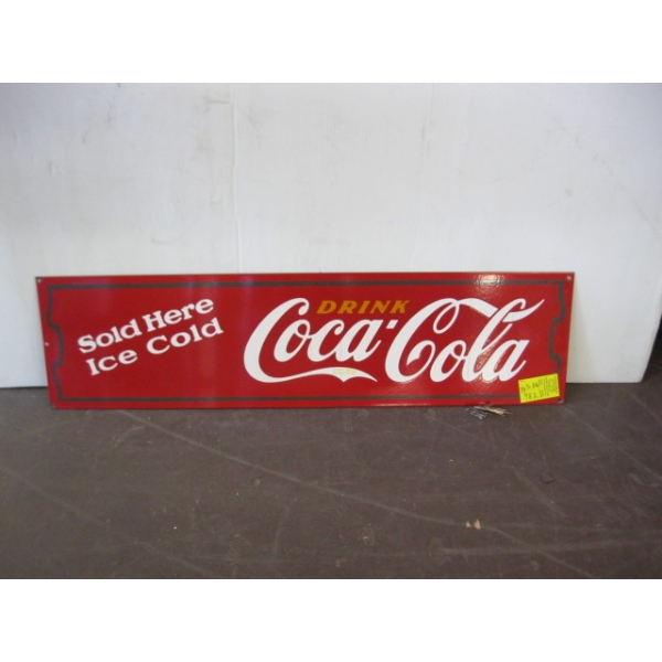 ENAMELED METAL COCA COLA SOLD HERE SIGN