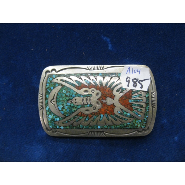 SILVER & TURQUOISE NAVAJO BELT BUCKLE