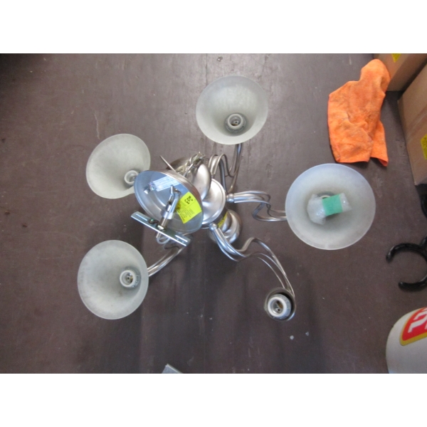 BRUSHED CHROME 5 LIGHT CHANDELIER - MISSING 1 SHADE