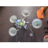 Image 1 : BRUSHED CHROME 5 LIGHT CHANDELIER - MISSING 1 SHADE