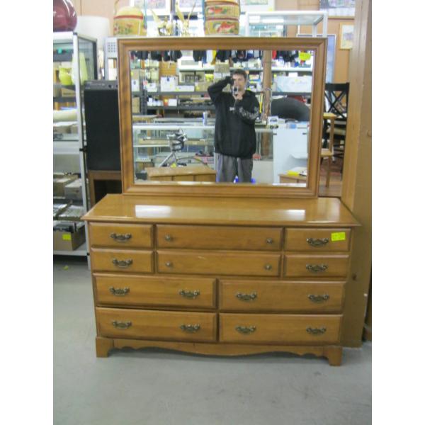 10 DRAWER MAPLE MIRRORED DRESSER