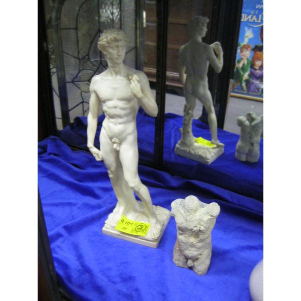 SIGNED STATUE OF DAVID & SMALLER TORSO STATUE OF DAVID
