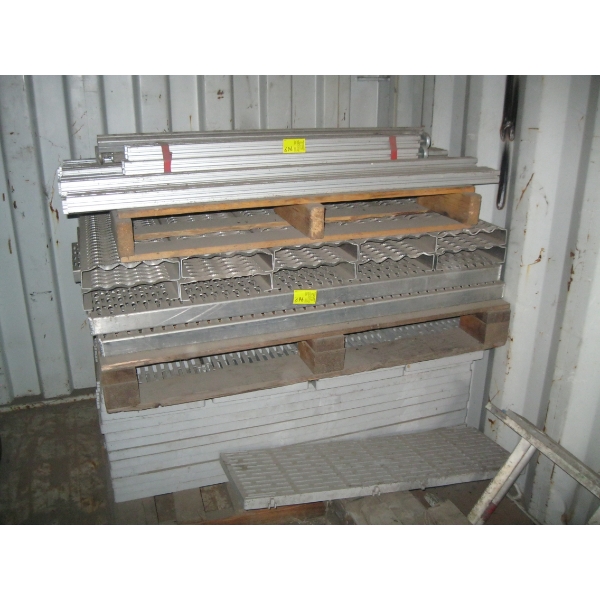 PALLET OF ASST. STEP MATERIAL, SHELVING UNITS, ETC.