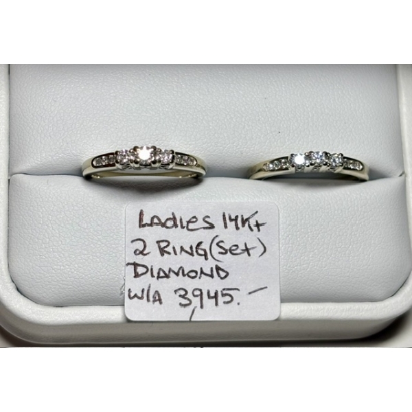 LADIES 14KT 2 RING DIAMOND SET, W/A $3,945, SZ 6 1/2