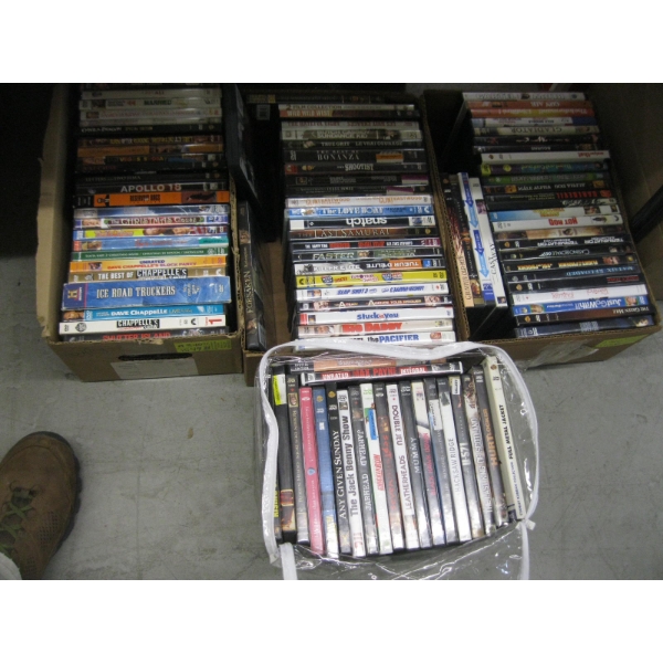 3 BOXES OF DVDs